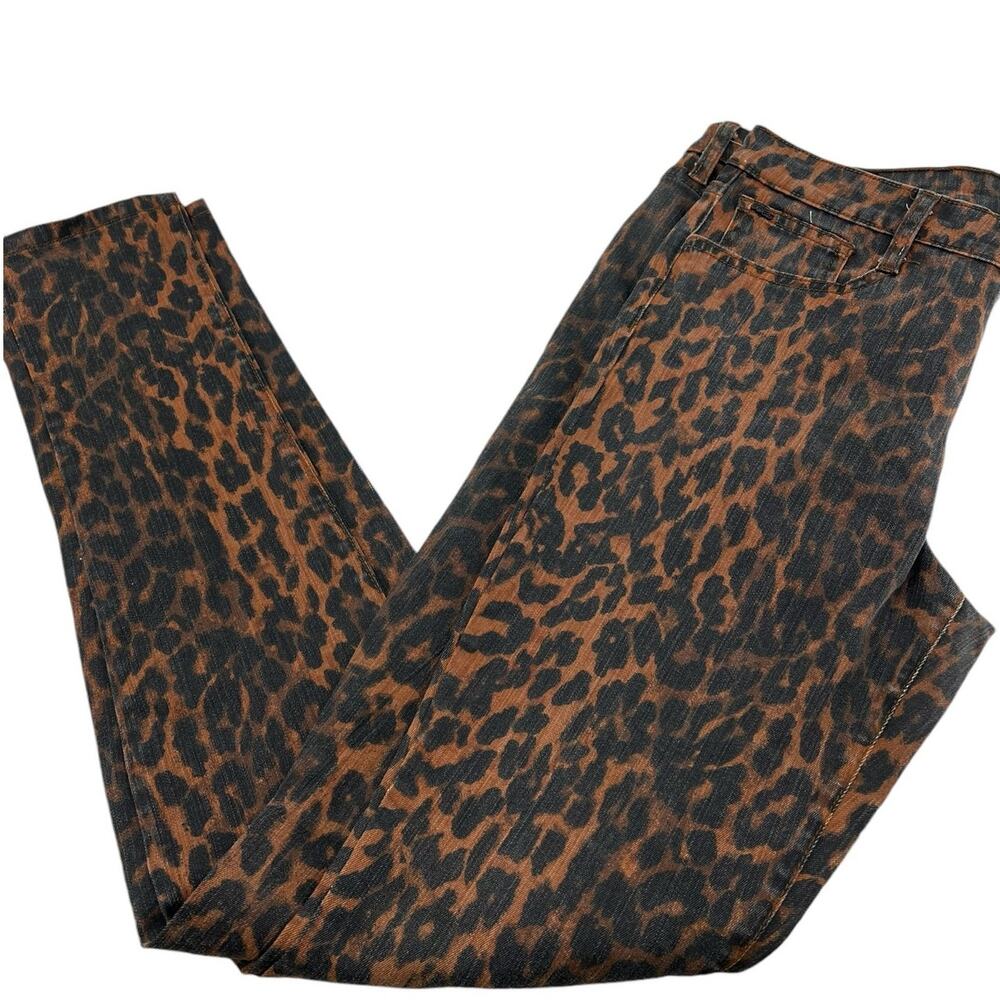Leopard Print Skinny Jeans - Brown/Black - Picture 2 of 8